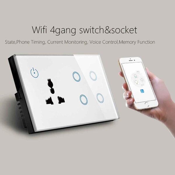 MG-UKWG01W Wifi Smart 4 Gang Wall Light Switch & WiFi Socket