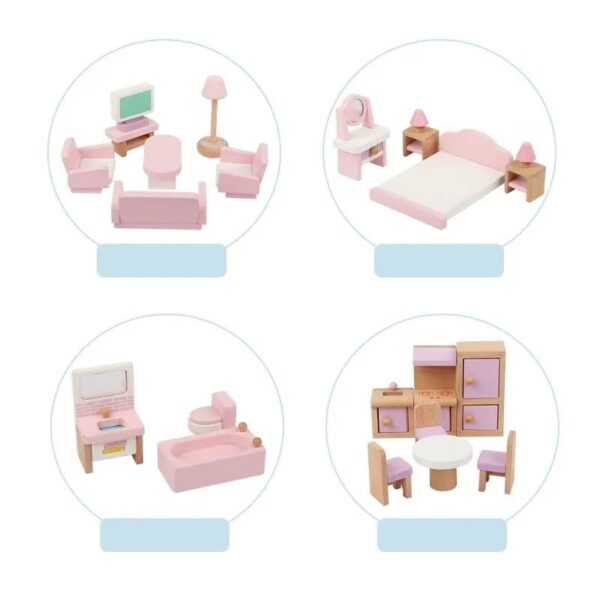 Nano Classic Small Doll House Pretend Play Kids Wooden Doll House Toy for Girls with 45cm Height (45 * 23 * 45cm) - Image 4