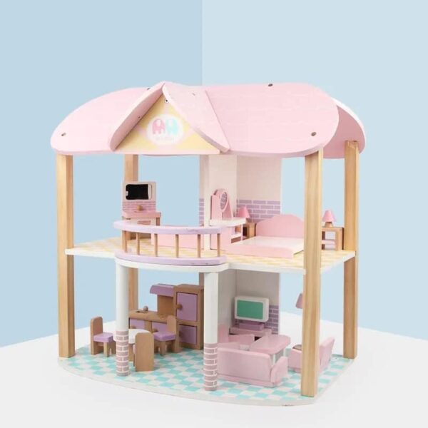 Nano Classic Small Doll House Pretend Play Kids Wooden Doll House Toy for Girls with 45cm Height (45 * 23 * 45cm) - Image 2