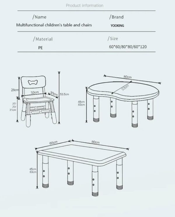 Neo Classic Multi Functional Children Kids Study Table/Dining Table and Chair Set with height adjestment (Blue) - Image 2