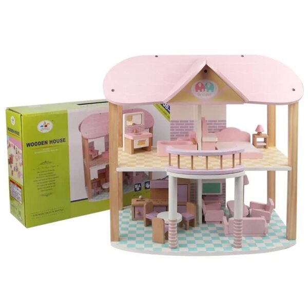 Nano Classic Small Doll House Pretend Play Kids Wooden Doll House Toy for Girls with 45cm Height (45 * 23 * 45cm) - Image 5