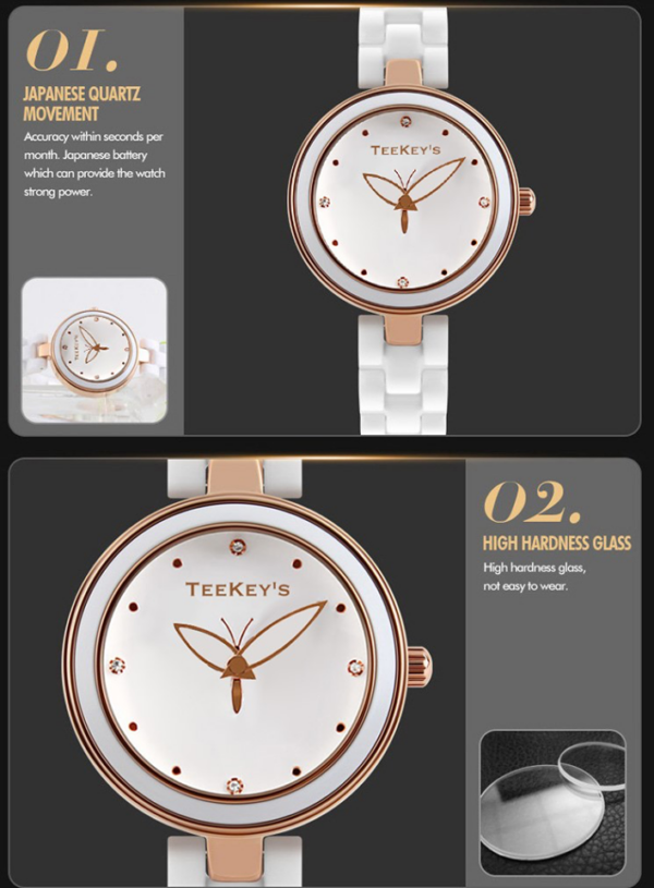 TEEKEYS TK9131 Luxury Brand Ceramic Fashion Quartz Women Watch - Image 3