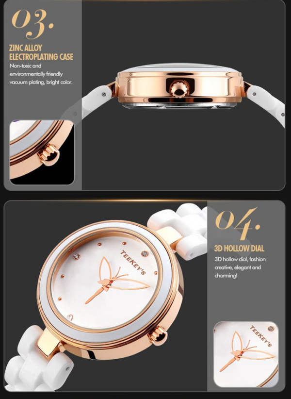 TEEKEYS TK9131 Luxury Brand Ceramic Fashion Quartz Women Watch - Image 4