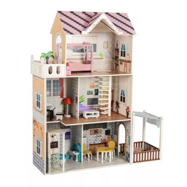 Dream House Pretend Play Kids Wooden Doll House Toy for Girls with 120cm Height (74.4 * 33.3 * 120cm) - Image 2