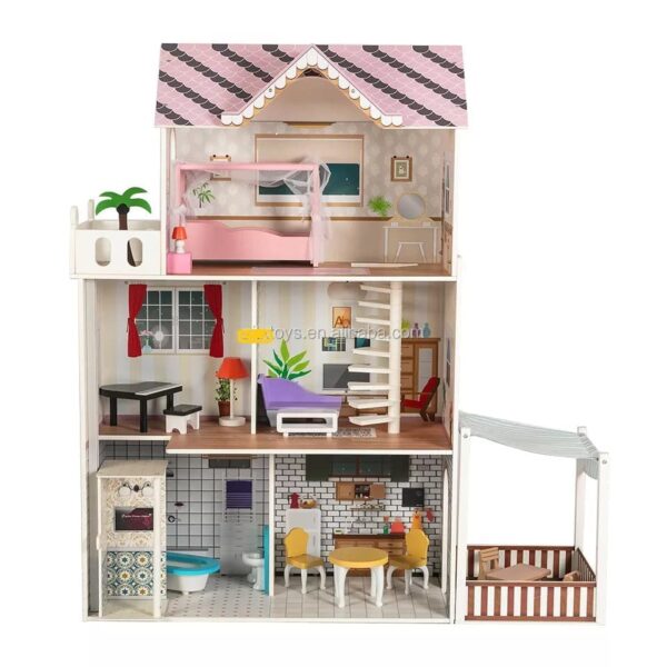 Dream House Pretend Play Kids Wooden Doll House Toy for Girls with 120cm Height (74.4 * 33.3 * 120cm) - Image 3