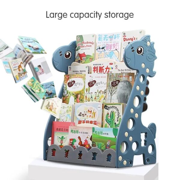 Kids Book Rack with toy Shelf, Sling Bookshelf storage rack (Blue) - Image 3