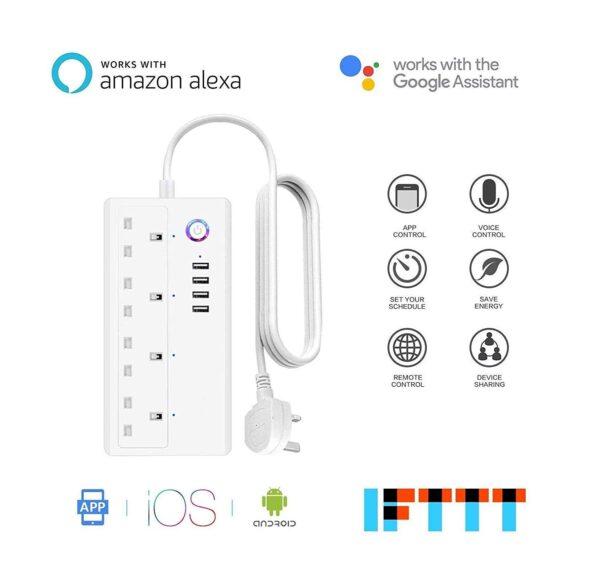 Smart Wifi Plug Extension iOS Android App Power Socket Strip with 4 USB 4 AC Plug Outlets - Image 2