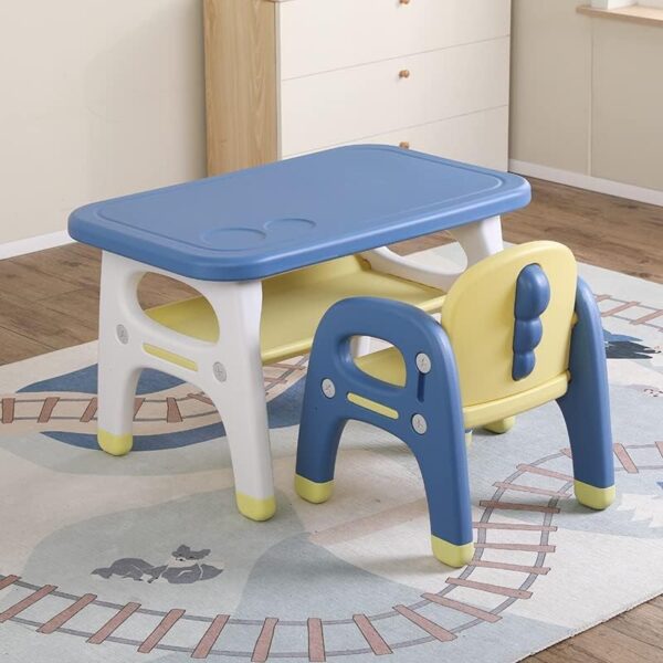 Neo Classic Baby Foldable Desk Table Nordic Children Kids Furniture Study Tables and Chair Set for Kids Bedroom-Yellow &Blue