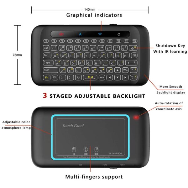 H20 Wireless Mini-Keyboard Two-Sided Touch Keyboard Rechargeable Mouse for Android TV Box, PC, Computer, Media Player - Image 3