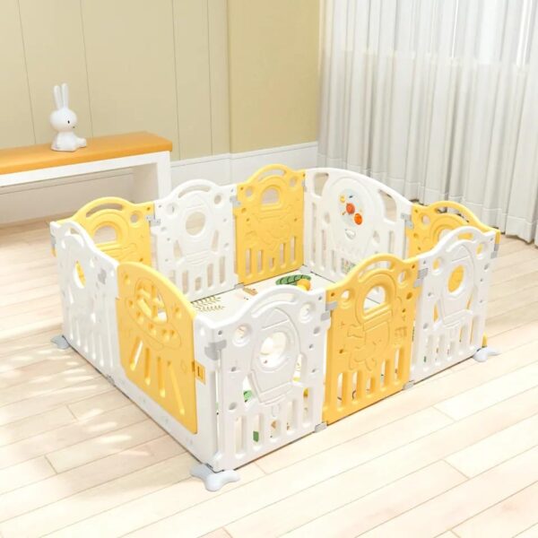 Neo Classic Kids 10 Panel playard safety fence baby playpen for children- Yellow (Floor Mat not included)