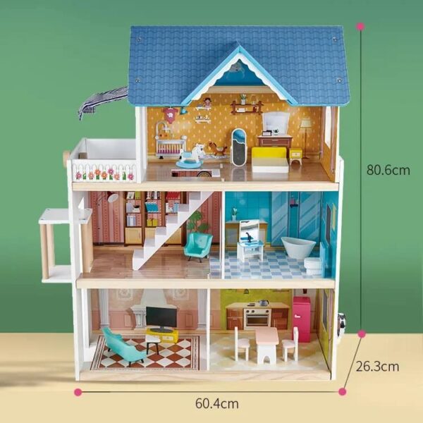 Nano Classic My Dream House Pretend Play Kids Wooden Doll House Toy for Girls with 80cm Height (80.6 * 26.3 * 60.4cm) - Image 2