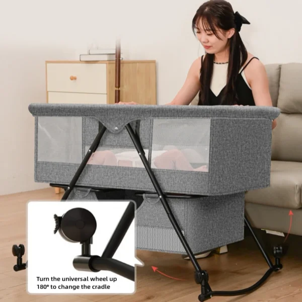 Baby cot Portable Baby mobile multi-functional bb bed Cradle bed splice bed foldable queen bed - Image 3