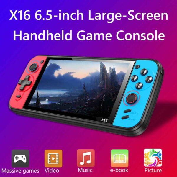 Black Hawk X16 Handheld Video Game Console 6.5 Inch 8G Retro Game - Blue and Red