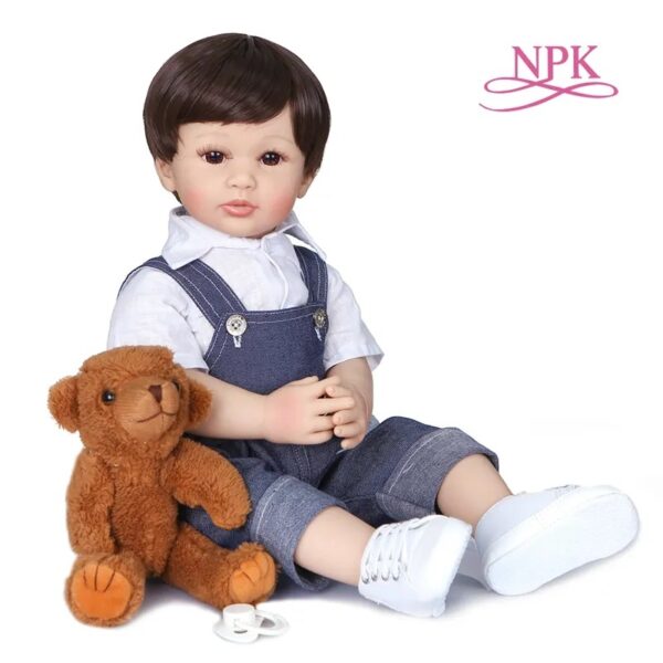 Boneca Jeans Boy Npk 55cm Reborn Soft Baby Doll Full Silicone Body