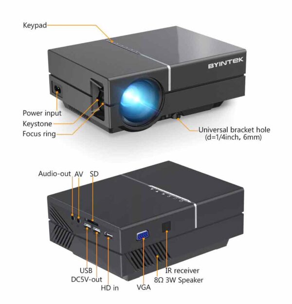 Byintek K8 Mini LED Projector - 720p HD Multimedia Home Theater Projector - Image 3