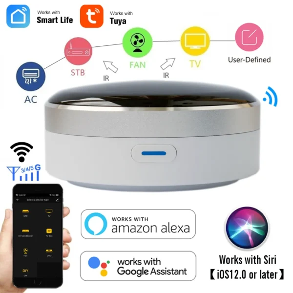 CUSAM Universal IR Smart Remote Control WiFi Infrared Home Control Hub Tuya App Works with Google Assistant Alexa Siri