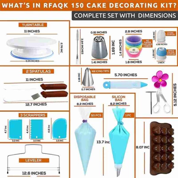 Cake Decoration Set - 150 Pcs Cake Decorating Tools with Turnable Stand - Image 2