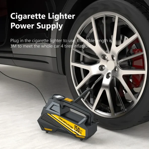 Corded Portable Car Air Pump Upgraded 12V 150PSI Electric Tire Inflator Pump Motorcycle Bike Ball LED Light Car Air Compressor - Image 3