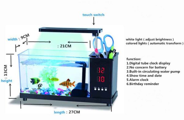 FS12 USB Desktop Aquarium Mini Fish Tank with LED Light for Home Office Decoration - Black - Image 3