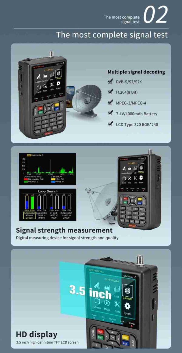 GTMEDIA V8 Finder 2 Satellite Finder Meter satfinder DVB-S2X/S2/S H.264 - Image 3