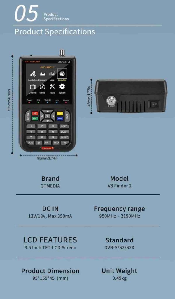 GTMEDIA V8 Finder 2 Satellite Finder Meter satfinder DVB-S2X/S2/S H.264 - Image 2