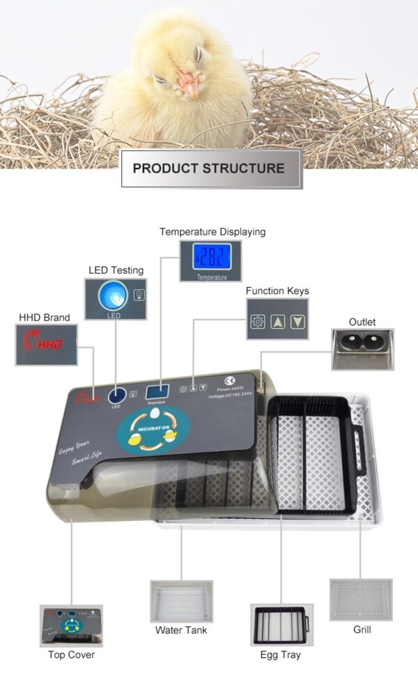 YZ9-12 HHD Mini Incubator - Fully Automatic 12 Egg Mini Incubator - Image 3