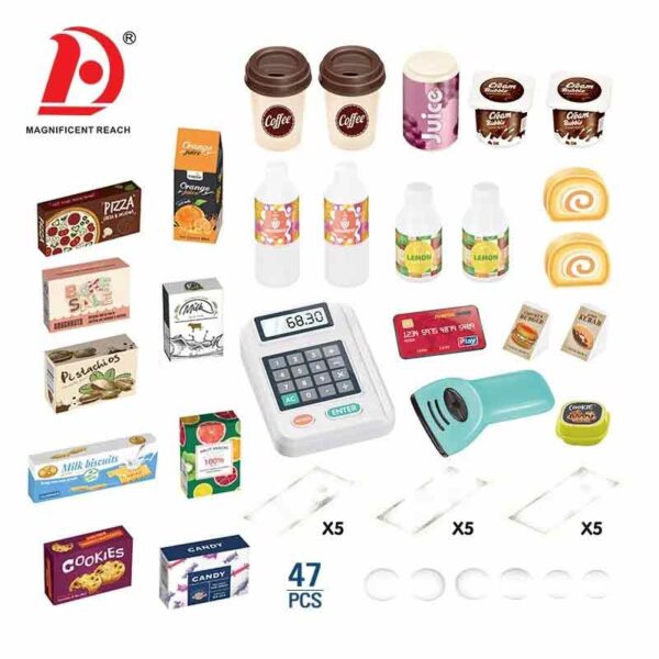 Home Supermarket Cash Machine Child Pretend Play Cash Register Toy Set for Kids - Image 2