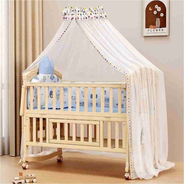 Multifunctional Wooden Baby Crib - Bedside Pinewood Baby Cot - Image 3