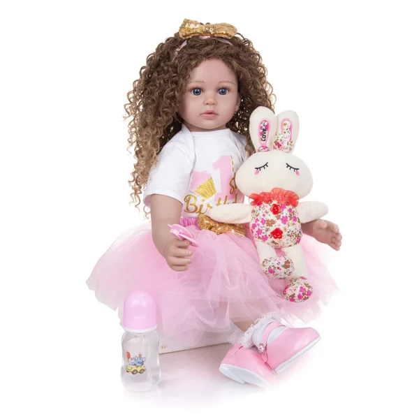 Menina Long Hair Lifelike Soft Silicone Baby Doll Cloth Body 60 CM - Image 2