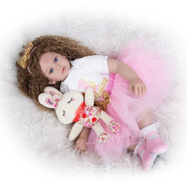 Menina Long Hair Lifelike Soft Silicone Baby Doll Cloth Body 60 CM - Image 3