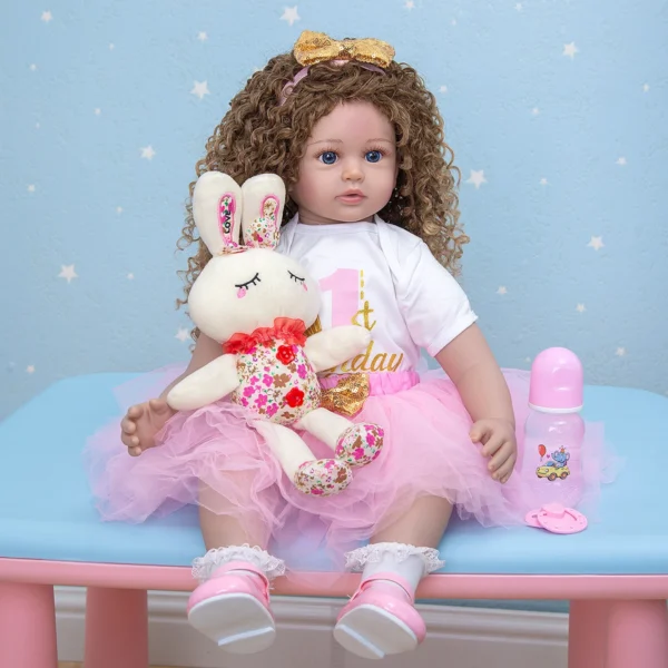 Menina Long Hair Lifelike Soft Silicone Baby Doll Cloth Body 60 CM - Image 5