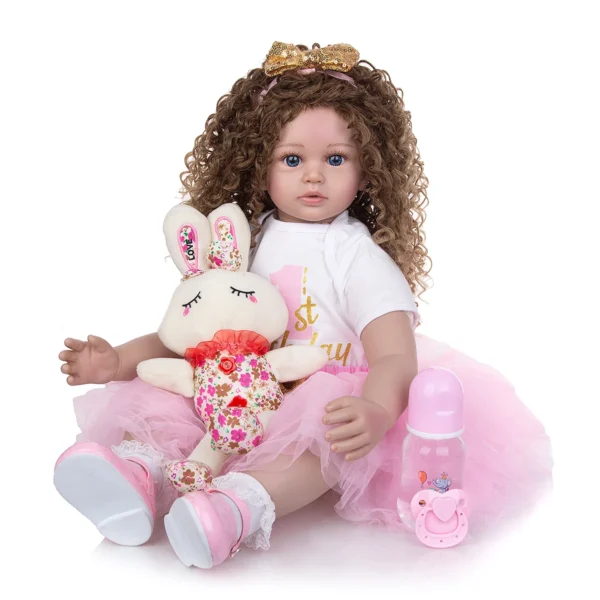 Menina Long Hair Lifelike Soft Silicone Baby Doll Cloth Body 60 CM