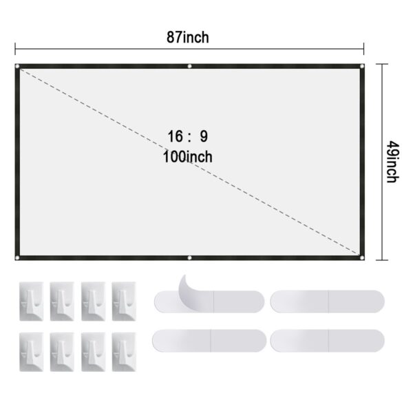 Owlenz 100 inch Simple Projection Screen 16:9 Portable Foldable Projector Screen - Image 3