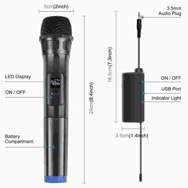 PULUZ PU628B UHF Wireless Dynamic Microphone, 3.5mm Transmitter