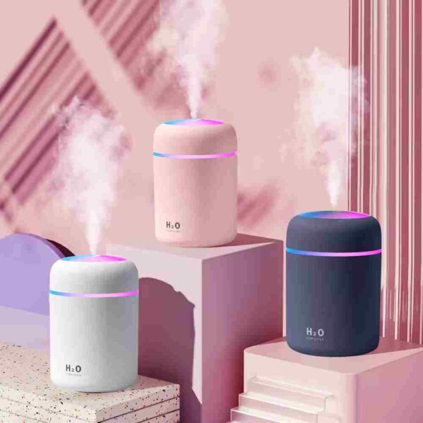 H2O Portable Mini Air Humidifier Oil Diffuser for Car/Room with Colorful LED Light - 2 Pieces - Image 2