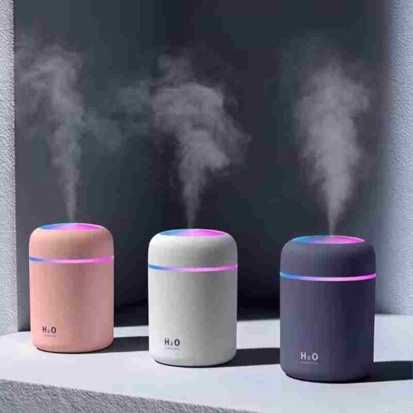 H2O Portable Mini Air Humidifier Oil Diffuser for Car/Room with Colorful LED Light - 2 Pieces