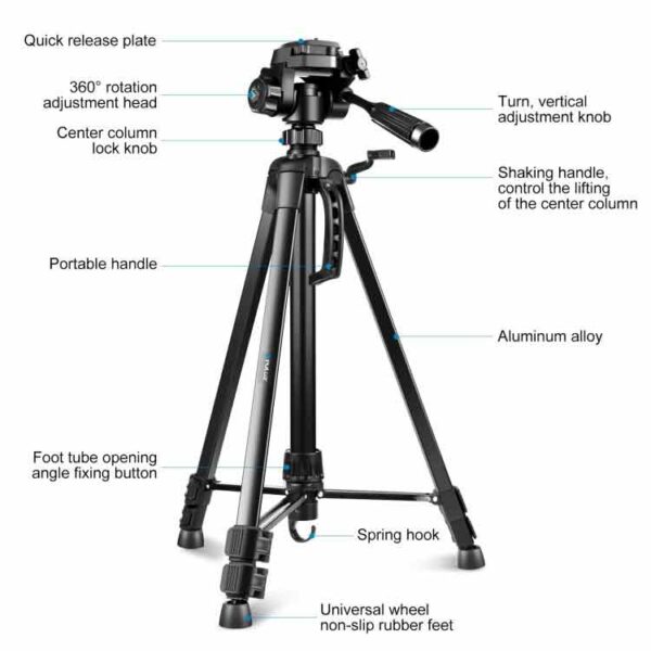 Puluz PU3096B Professional Tripod- Aluminum Tripod Mount with Three-dimensional Head - Image 3