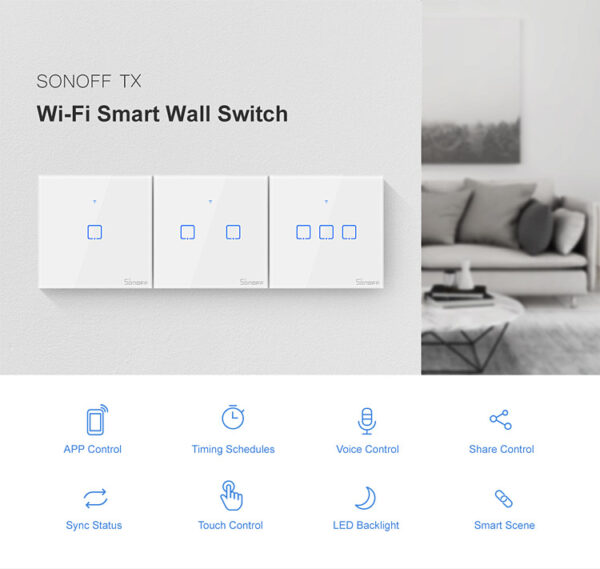 Sonoff T1UK3C TX Wifi Smart Wall Switch with Smart Home edge 3 Gang - White - Image 2