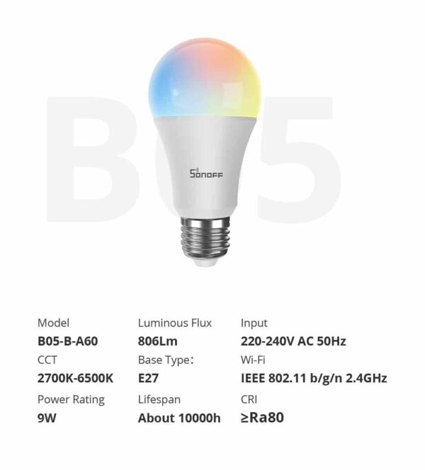 Sonoff B05 WiFi Smart RGB LED Bulb - RGB Color (2 pieces) - Image 3