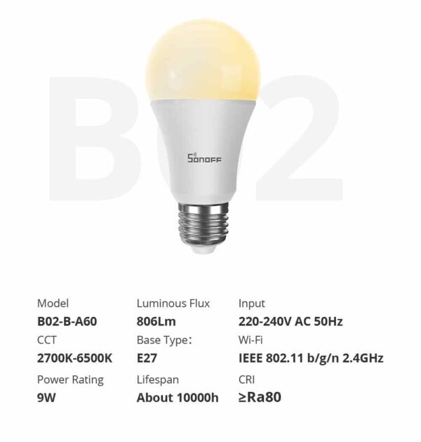 Sonoff B02 WiFi Smart LED Bulb - Dual Color (2 pieces) - Image 2