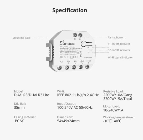 Sonoff DUALR3 2-Gang Wi-Fi Smart Switch - Image 2