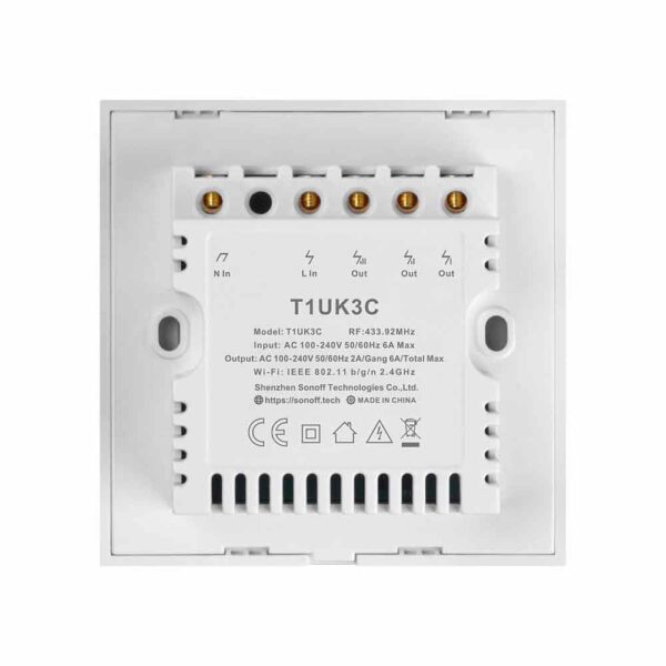 Sonoff T1UK3C TX Wifi Smart Wall Switch with Smart Home edge 3 Gang - White - Image 3