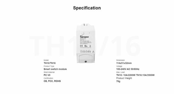 Sonoff TH16 Wi-Fi Smart Switch with Temperature and Humidity Monitoring - Image 2