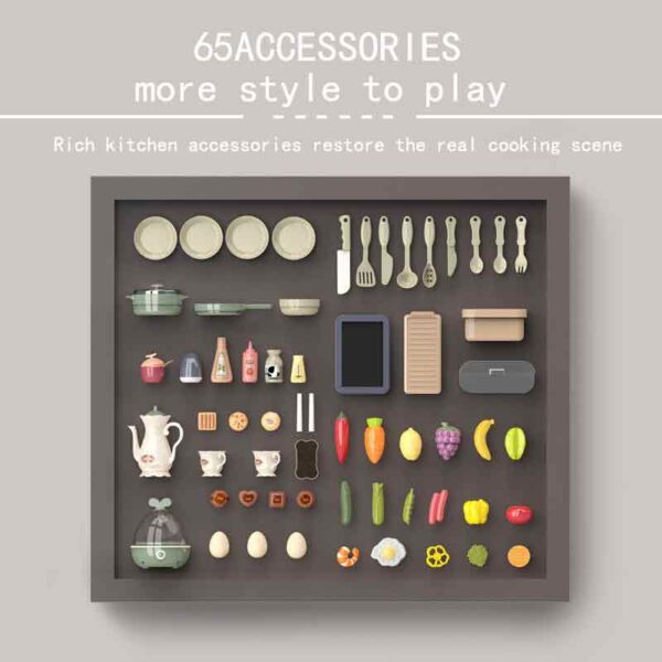 BeibeGood Spraying Mist Kitchen Play Toy Cooking Set with 65 Accessories - Grey - Image 2