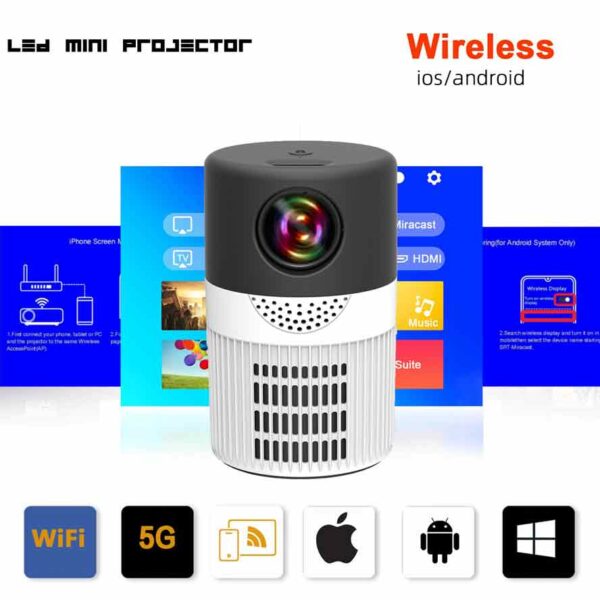 T400 WiFi Mini LED Projector - 360p Home Cinema Projector - White