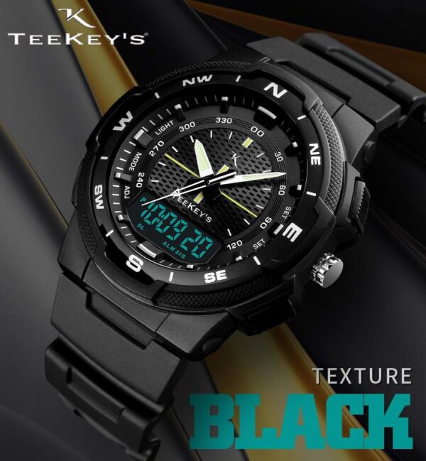 TEEKEYS TK3133 Men Luxury Brand Dual Time PU Strap watch - Texture Black