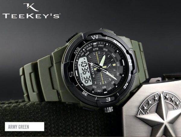 TEEKEYS TK3133 Men Luxury Brand Dual Time PU Strap watch - Army Green