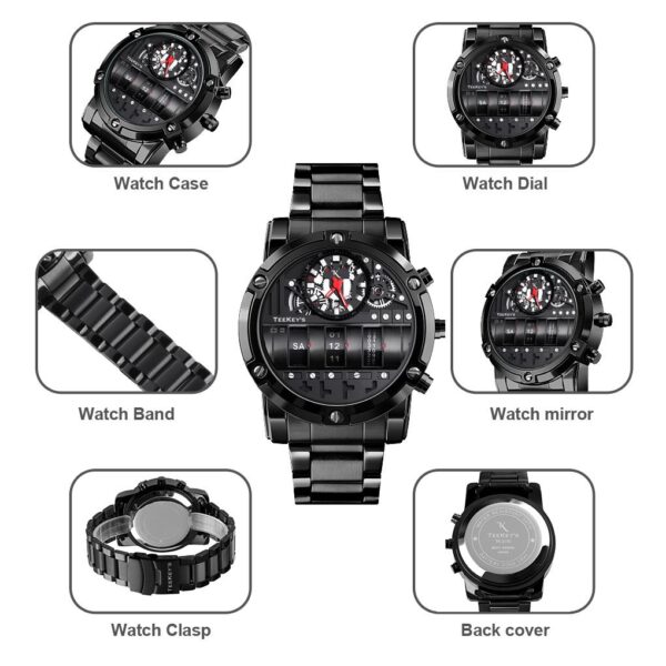 TEEKEYS TK3170 Men Luxury Brand Stainless Steel Watch With Rolling Day Month Date - Black - Image 2