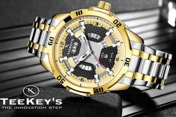 TEEKEYS TK3150 Men Luxury Brand Stainless steel Date Calendar Watch With Dual tone Color.