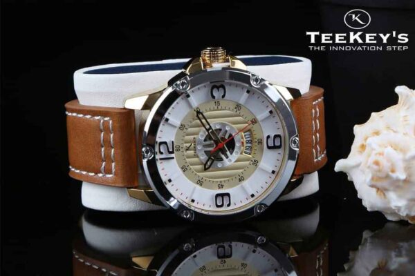 TEEKEYS TK3155 Men Luxury Brand Date Calendar Watch With Leather Belt